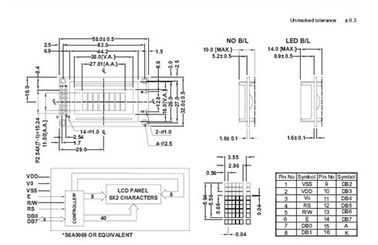 8 x 2 회색 형태 STN LCD 디스플레이 6' 시계 시야각 S6A0069 관제사 ISO 기준