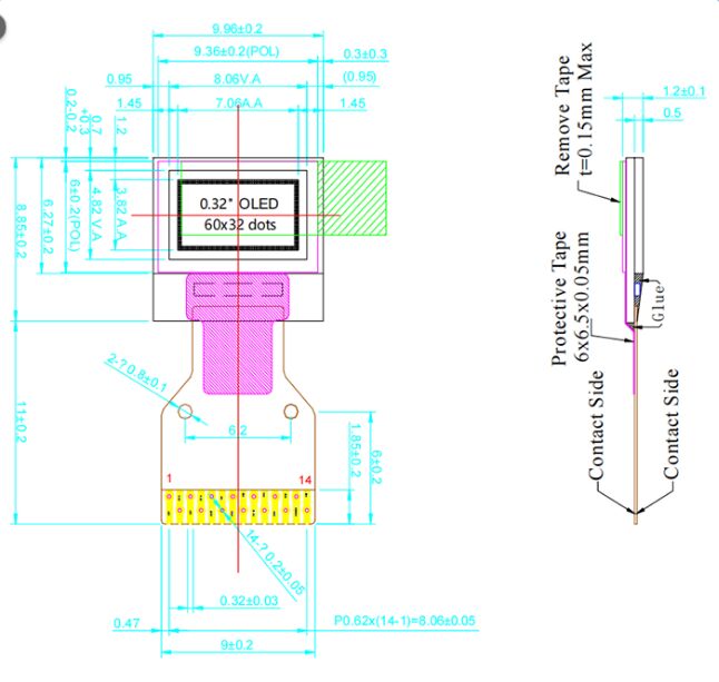 맞춤형 OLED 디스플레이 I2C 화이트 0.32인치 OLED 디스플레이 패널 60x32 픽셀 가장 작은 0.32