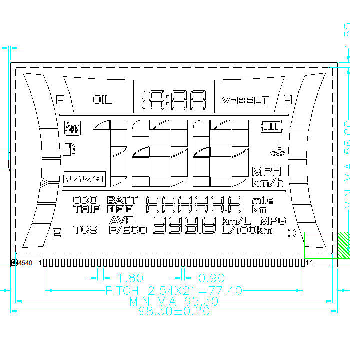 Custom LCD Display 7 Segment Motorcycle Speedometer Htn LCD Screen Transflective Motorcycle Speedometer Manufacturer