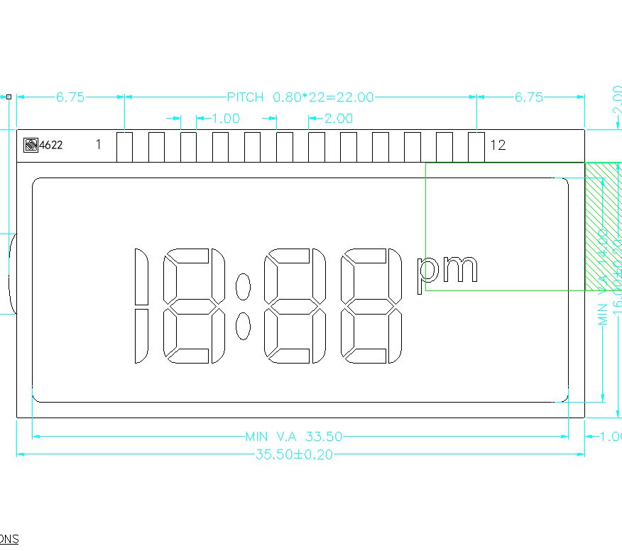 손가락 시계 TN 세그먼트 LCD 패널 TN LCD 스크린을 위한 주문 크기 단색 TN LCD 디스플레이