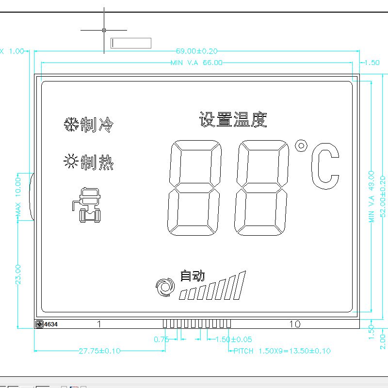 산업 정보 디스플레이용 TN 흑백 LCD 디스플레이 솔루션 온도 조절 장치 흑백 세그먼트 LCD 디스플레이